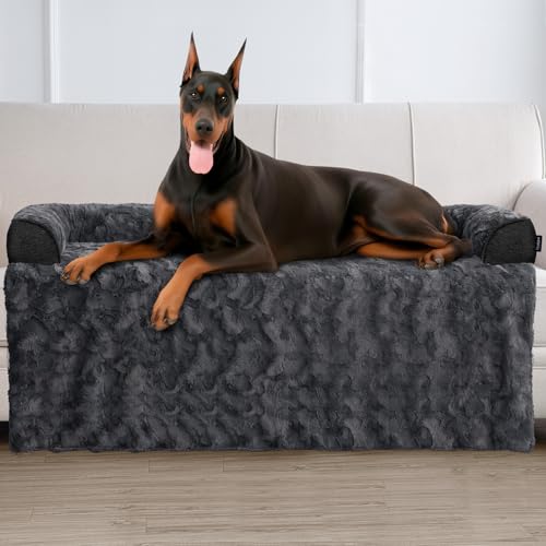 Calming Dog Beds, Extra Large Fluffy Plush Dog Mat for Furniture Protector with Removable Washable Cover for Large Medium Small Dogs and Cats,53 x 39 inch - color: Dark Grey, size: 53"L x 39"W x 5"Th