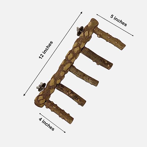 SIMENA Bird Ladder Perch, Natural Wood Parrot Stand, Hamster Climbing Toy, Bird Cage Ladder for Small and Medium Birds, Parakeet, Cockatiel, Conures, Lovebirds, Budgie