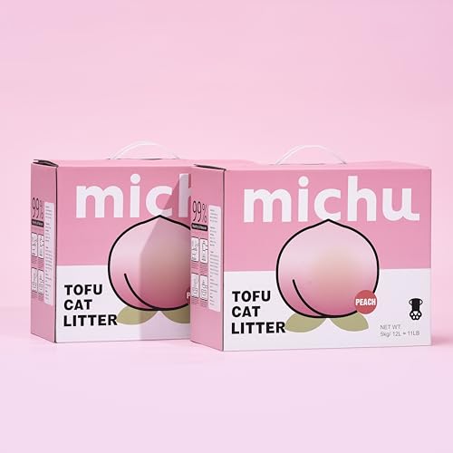 Michu Tofu Cat Litter Gen3 – 100% Natural & Biodegradable Clumping Formula, Fast-Clumping, Odor-Control, Flushable, Low-Tracking, Dust-Free – Value Box, 2 Boxes=22 lb, Peach - size: 2 Boxes=22 Lb