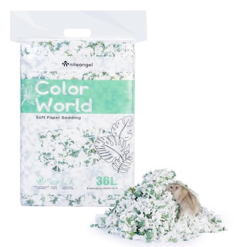 Niteangel Paper Pellets Hamster Bedding: 36L White/Green Absorb Odor | Respiratory-Friendly & Encourage Digging Instinct - DIY Tunnel System for Syrian Dwarf Hamster Gerbil Mice Rat or Small Pets - size: 36L - White/Green Paper Bedding