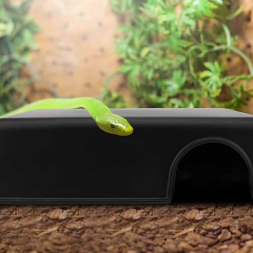 Hypeety Reptile Hide Box Small Animal Hide Cave for Snakes Lizards Geckos | Durable, safe material, with texture surface, helps peeling, easy to clean, provides secure hiding space, balck, 2 pack, S/M