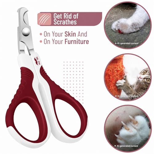 Mr. Pen- Cat Nail Clipper, Stainless Steel | Professional Sharp Cat Claw Trimmer for Small and Medium Cats, Pet Nail Clipper with Sturdy Non Slip Handle - color: Wine & White