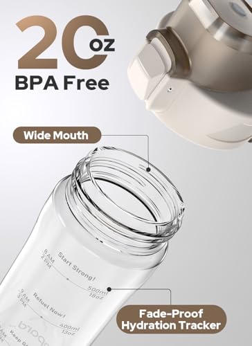 Opard Zip 20oz Plastic Water Bottle Dishwasher Safe, Leakproof Flip-Top Lid, BPA Free Tritan, Wide Mouth Reusable Kids Water Bottle for School Hiking Commuting Outdoor Travel and Gym - color: Clear Cream, style: 20 oz - Fast Flow