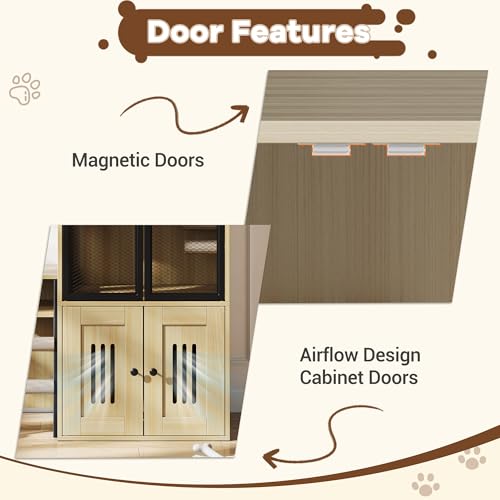 TrailBlaze Litter Box Enclosure with Platform, Double Layer Hidden Furniture, Modern Villa Cat Cabinet with Ladder, Hammock & Metal Mesh Door, Indoor Washroom Cat House-Burlywood - color: Burlywood
