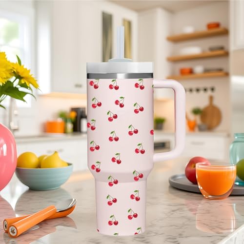 AMZUShome Cherry Gifts.40oz Cherry Tumbler with Handle.Cherries Lover Cup Gift.Birthday Christmas Cherries Tumblers Gift for Women Men. - style: Cherry