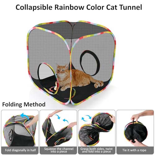 Pop-Up Outdoor Cat Enclosure Rolling Cube, Escape-Proof Mesh Playpen for Indoor Cats Run Small Dogs Run, Collapsible Tent for Cats Rabbits Guinea Pigs Ferrets, Quick Setup, Expandable - size: cube cat enclosures
