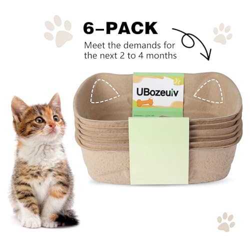 Small Disposable Litter Box 6-Pack for Kittens Travel Portable | 6-Pack, 14.2"×10.8"×4.0", Cat Ear Design, Cardboard, Leak-Proof, Home/Car/Travel