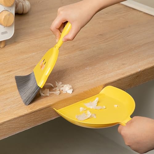 1Pc Small Dust Pan and Brush Set,Cute Yellow Mini Broom and Dustpan Set | Small Dust Pan Mini for Tabletop Debris,Keyboards&Clean Pet Cages Guinea Pig Cage