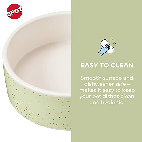 SPOT Speckled Stoneware- Round Ceramic Food/Water Bowl for Pets, Dishwasher Safe, Ideal for Small Dogs, Cats, Reptiles, Large Birds, 5in Light Green, 1.75 Cup (14oz)