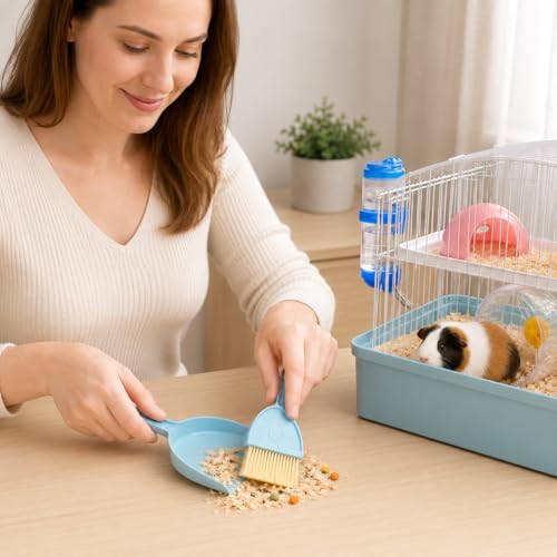 Mini Desktop Debris Broom Tools Set, Pet Cage Cleaning Brush with Dustpan, Desk Trash Cleaner for Dust Wood Shavings and Guinea Chinchilla Hamster Ferret Hedgehog Rabbit Waste, Blue - color: Blue