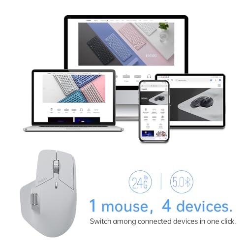 Rapoo MT760 Multi-Device Wireless Mouse, Bluetooth 5.0 and 2.4G Multi-Mode Connection, Up to 4 Devices, 11 Programmable Buttons, 4K DPI, 90 Days Battery Life, PC, Light Grey - color: Light Grey, size: Standard