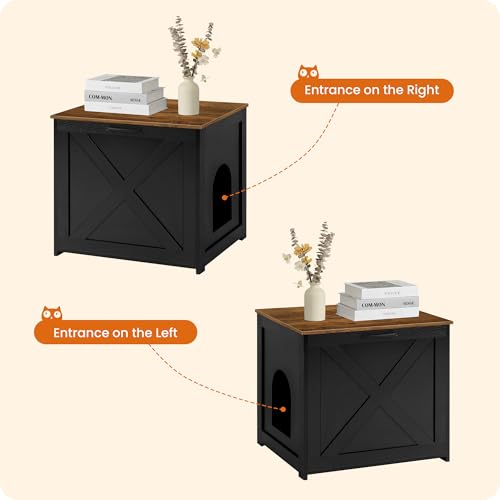 Dwanton Cat Litter Box Furniture Hidden, Cat Litter Box Enclosure, Reversible Entrance Can Be on Left or Right Side, Indoor Cabinet, Wooden Washroom, Nightstand, Black and Warm Brown, 23.6" L - color: Black+Warm Brown, size: 23.6 x 19.7 x 21.7 Inches