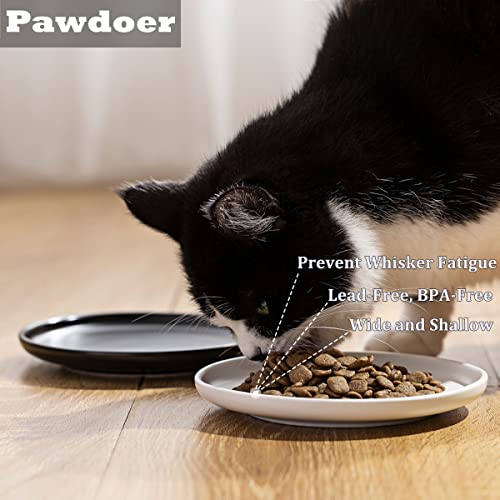 Ceramic Shallow Cat Dish 6 inch, Whisker Fatigue Free Cat Food Bowls, Wide and Small Pet Plate for Kitten and Kitty, Short Legged Munchkin Cat - color: 2 Pack - Black & White