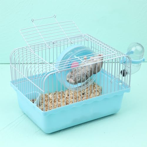 Small Pet Hamster Cage with Running Wheel Water Bottle Food Basin Portable Carrier House Mice Home Habitat for Going Out, Traveling (Blue) - color: Blue