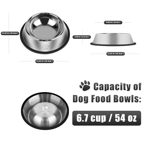 3Pcs Stainless Steel Dog Bowls Set with Dog Paw Pattern- Non-Slip Food and Water Bowl 54 Oz - Dishwasher-Safe, Rust Resistant Metal Pet Bowls for Small/Medium/Large Sized Pets - color: Dog Paw, size: 54 oz