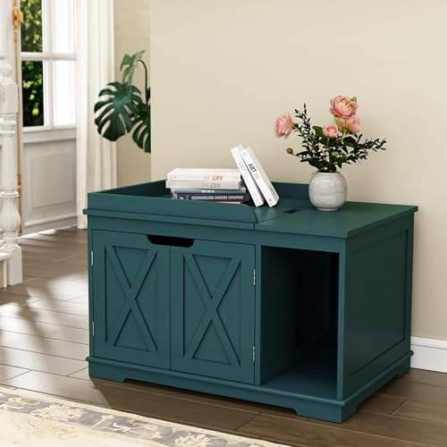 PUPETPO Cat Litter Box Enclosure Furniture, Hidden Litter Box Cabinet with Flip Top, 31.5" Indoor Cat House Washroom for Kitty, Medium and Large Cat, Green - color: Green