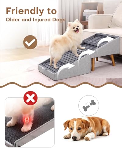 17.13" H Split Ottoman Dog Stairs for Couch and Bed, Dog Ramp for Small Dogs and Cats, Foldable 2 in 1 Pet Steps for Medium Large Dogs and Puppy, Non-Slip Wooden Doggie Steps - size: 17.13" H- Light Grey
