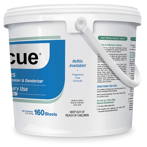 REScue One-Step Disinfectant Cleaner & Deodorizer Wipes for Vet Use – Cleaner for Kennels, Litter Boxes, Vet Offices, Pet Grooming Surfaces – Extra Large, 160-Count Wipes Bucket (1 Pack) - size: Bucket (1 Pack) XL Wipes