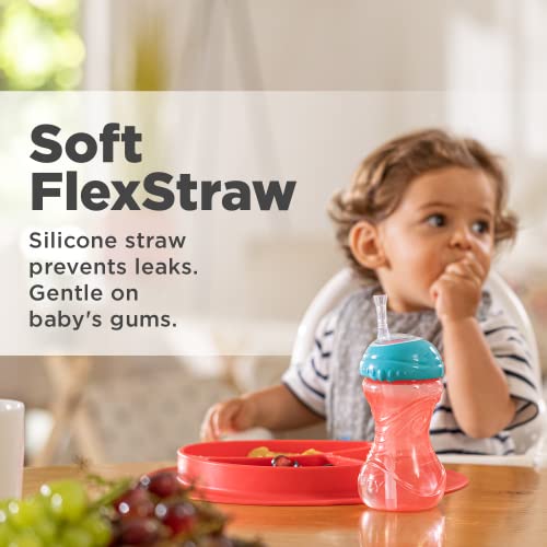 Nuby 3 Piece No-Spill Easy Grip Cup with Flex Straw, Clik It Lock Feature, Boy, 10 Ounce - color: Red, Blue & Green