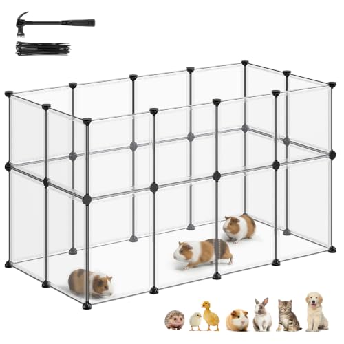 SONGMICS Clear Pet Playpen, Modular Plastic Enclosure | DIY Transparent Fence, Indoor Exercise Pen, 47.2 x 23.6 x 27.6 inches, White, DAMION Collection ULPC008W101 - color: White, size: 24 Panels - 47.2"L x 23.6"W x 27.6"H