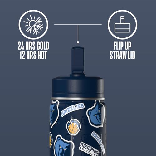 Hydrapeak NBA Officially Licensed Memphis Grizzlies Mini 14oz Kids Stainless Steel Water Bottle with Straw Lid & Flexible Handle, Double Wall Insulated, Spill Proof, Perfect for Back to School - color: Memphis Grizzlies