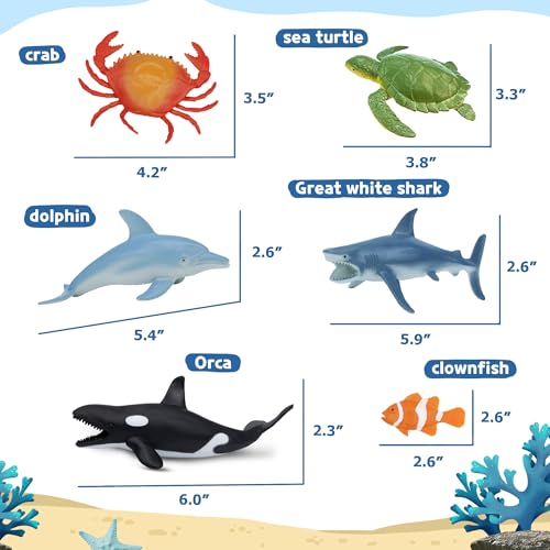 Ocean Sea Life Toy Figures Set for Kids, 12 PCS Realistic Marine Animals with Shark, Dolphin, Sea Turtle, Penguin, Seal, Clownfish, Crab, Ocean Animal Figure Toys for Boys Girls Toddlers - style: 12-PC Sea Animal Figures Set