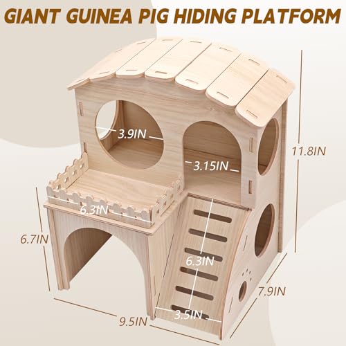 Large Guinea Pig Hideout Place, Double Layered Wooden Hamster House with ramp and Hamster Platform. Suitable for Hiding Places for Small Animals Such as Guinea Pigs, Hamsters, Rabbits, etc