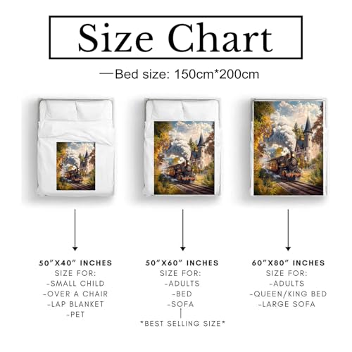 Vintage Train Blanket Soft Cozy Flannel Throw Blanket for Men Women Adults Kids - Warm Yet Lightweight Blankets for Travel, Bed, Couch, Fuzzy Outdoor Comfort Wrap 60"×50" - color: Train, size: 60x50 Inch