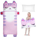 Wizland Sleeping Bag for Kids,Portable Daycare Nap Mat -61.8"×28.3" for 3 4 5 6 7 8 - color: Kid Cat Sleeping Bag+Pillow