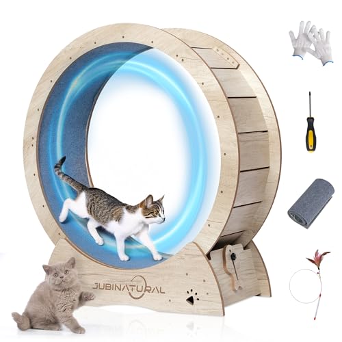 35.9" Cat Exercise Wheel, Quiet Treadmill with Removable Carpet | 33.9" runway, 50 lb structural capacity, TPE low-noise rollers, under 6 mm anti-pinch gap, safety lock and removable carpet - color: WOOD, size: 35.9"