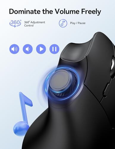 TECKNET Ergonomic Mouse, Rechargeable Wireless Bluetooth Mouse (BT 5.0/5.0+2.4G), Vertical Mouse with Volume Knob, Quiet Clicks, Cordless Mice 6 Adjustable DPI with USB A Receiver, Wide Compatibility