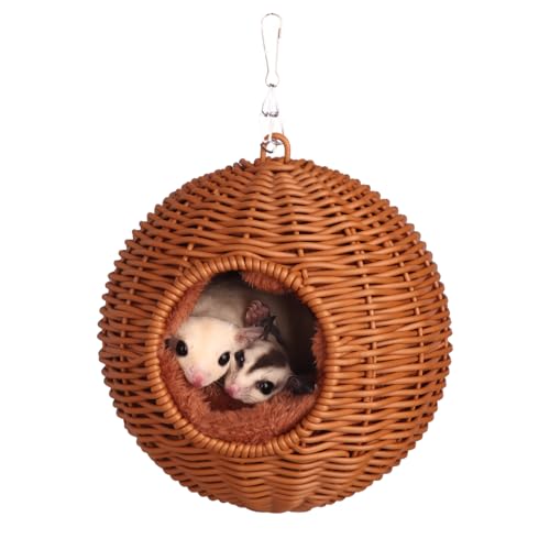 Small Animal Hammock, PP Rattan Hiding Place with Removable Cotton nest, Suitable for Hamsters, Guinea Pigs, Rats, Sugar Gliders, Squirrels, Parrots (Brown) - color: Brown