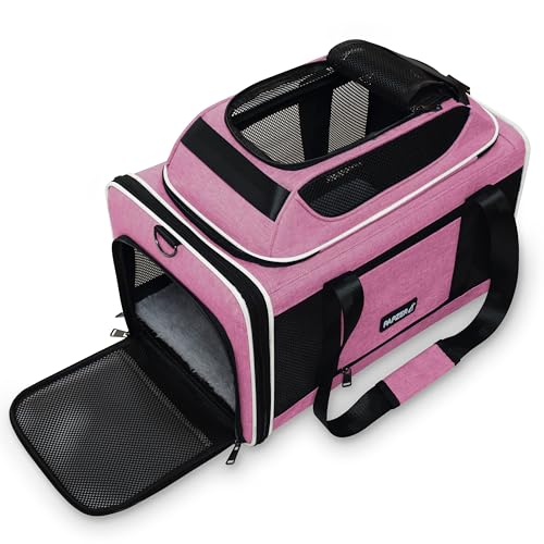 Top-Expandable Cat Carrier 18x11x11, United Delta American Airline Approved | Soft-Sided Small Dog Pet Carry Bag Travel Under-Seat in Cabin, Puppy Airplane Crate 10lbs TSA Plane Kitten Cage Kennel Pink - color: Pink