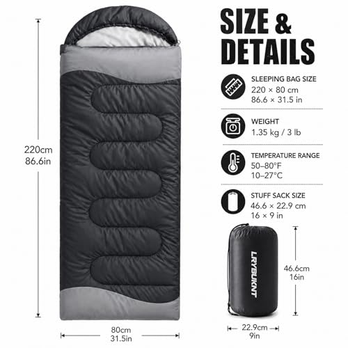 Sleeping Bags for Adults & Kids, Lightweight Camping Sleeping Bag | Waterproof Backpacking Sleeping Bag for Girls, Boys & Teens, Warm 3-Season Design for Hiking, Camping & Outdoor Travel - color: 3lb-Black