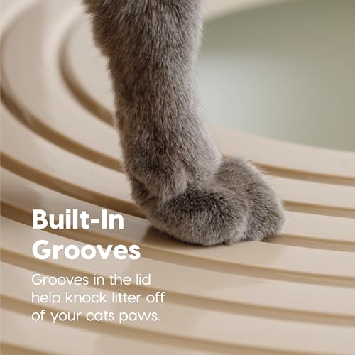 IRIS USA Large Top Entry Cat Litter Box, Hooded Privacy, Beige/White | Multi-Cat Households, Enclosed Top Access, Protected Interior, Mess Containment System, Odor Trapping, Reduced Tracking - color: White/Beige, style: Top Entry