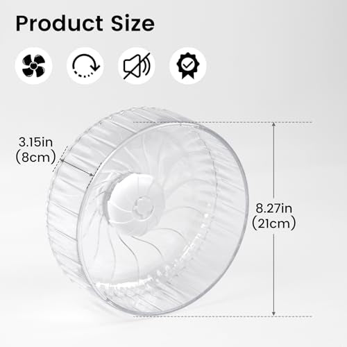 8 inch Silent Hamster Wheel, Stand-Free Cage Spinner, Clear | Stand-Free Cage Installation, Smooth-Rotating Exercise Wheel for Hamsters, Mice and Other Small Pets - color: Clear Without Stand, size: 8in