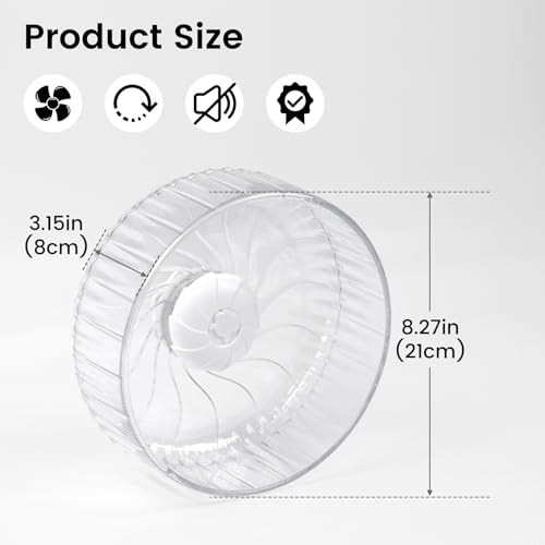 8 inch Silent Hamster Wheel, Stand-Free Cage Spinner, Clear | Stand-Free Cage Installation, Smooth-Rotating Exercise Wheel for Hamsters, Mice and Other Small Pets - color: Clear Without Stand, size: 8in