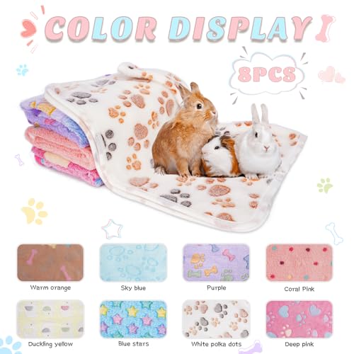 8 Pack Guinea Pigs Fleece Blankets, Soft Plush Mats for Rabbits Hamsters, Washable Small Pet Cage Bedding, Cozy Burrow & Snuggle Cover for Puppies Kittens Travel (26 x 14 Inch, Light Color) - color: Light Color, size: 26x14 Inch /8 Packs