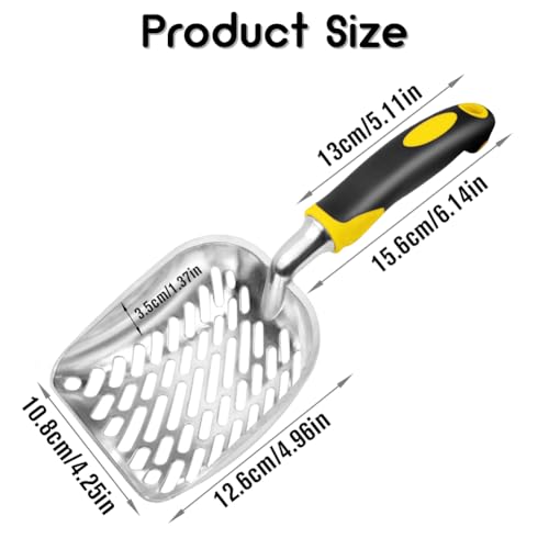 Cat Litter Scoop-Metal Cat Scooper-Long Handle Scoop,Cat Scooper-Poop Sifting-Mesh Shovel-Suitable for Cat Litter Box, (Yellow) - color: Yellow, size: L