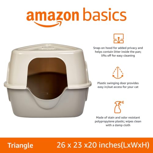 Amazon Basics Cat Litter Box with Lid, No-Mess, Spacious Enclosed Design with Odor Control, Easy Access, Stain Resistant, 26" x 23" x 20", Charcoal