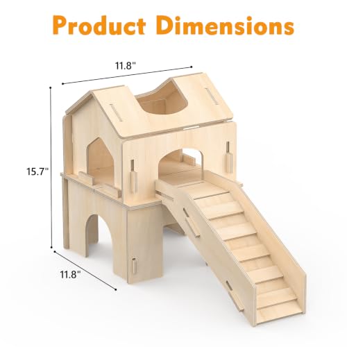 XiaZ Guinea Pig Hideout, Large Wooden Guinea Pig Castle with Stair, Detachable Double-Decker Small Animal House,Habitat Hideout for Dwarf Rabbit, Hamster, Chinchilla - size: style2:11.8 x 11.8 x 15.7 inches