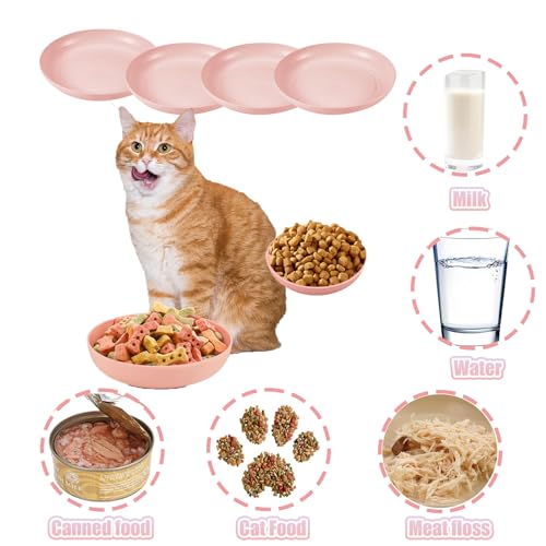 Cat Food Bowl Set Shallow Plastic Whisker Free Flat Wet Food Dishes | Flat shallow plastic cat food bowls, whisker fatigue-free for wet food, suitable for cats dogs small animals - color: 4 pcs pink