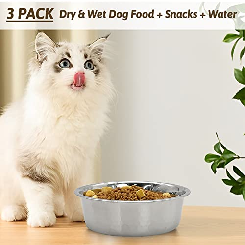 Fhiny 3 Pack Hammered Stainless Steel Cat Bowls, 2 Cups/16 Oz Premium Metal Puppy Feeder Bowl Set for Raised Feeding Station Basic Kitten Food & Water Dishes for Small & Medium Pets Dishwasher Safe - size: 2 Cups/16 Oz