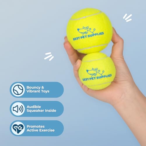 Best Pet Supplies Interactive Squeaky Dog Chew Toy, Ideal Dog Toys for Chewers, Small, Medium & Large Dogs, and Fetch Lovers - Tennis (Yellow), Large (Pack of 4) - color: Tennis (Yellow), size: Large