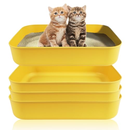 Small Litter Box, Plastic Kitten Litter Box, 13.9 x 9.8 x 3 Inch Open Litter Box for Small Pet, Easy to Clean (Yellow 4PCS) - color: Yellow 4PCS
