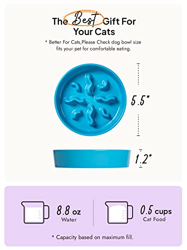 Ceramic Slow Feeder Dog Bowls Small Breed, 0.5 Cups Dog Food Dish for Fast Eaters, Puzzle Bowl for Small Dogs and Cats, 5.5 Inch-Blue - color: Blue