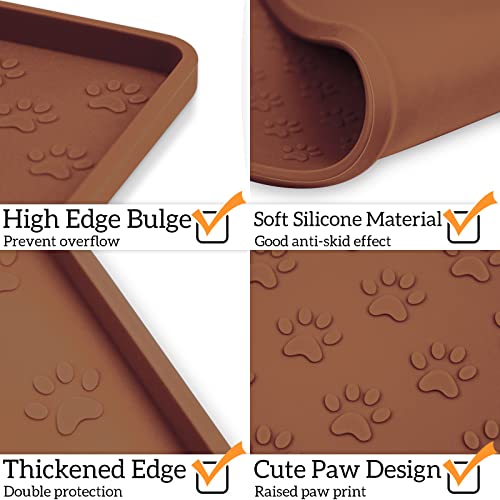 Ptlom Pet Placemat for Dog and Cat, Waterproof Silicone Pet Feeding Bowl Mats for Food and Water, Small Medium Large Dogs Mat Prevent Residues from Spilling to Floor, Brown, 11.8"x11.8" - color: Brown, size: 11.8"L x 11.8"W