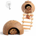 Hermit Crab Coconut Hideout Climbing Toys, Hermit Crab Coconut Shell Hut and Hideout with Ladder, Climbing Ladder Bridge Ramp Hammock Toys, Small Animals Tank Accessories (Coconut Ladder)