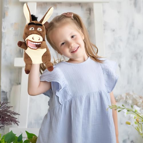 Easfan Donkey Hand Puppet with Movable Mouth Plush Toy for Kids 13" | Role play preschool teaching, cute stuffed animal, creativity imagination, Easter Christmas birthday holiday gift - style: Donkey