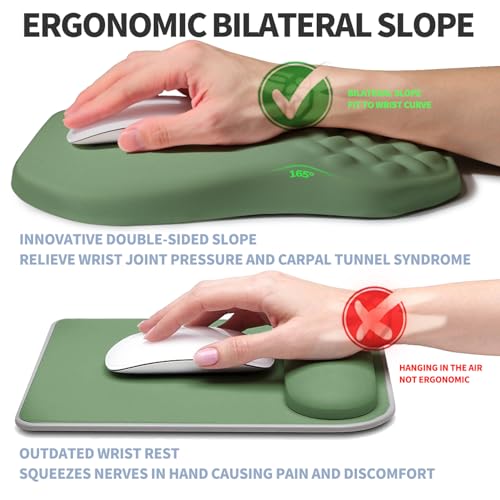 Ergonomic Raised Mouse Pad Wrist Support with Bilateral Slope Memory Foam Mousepad for Wrist Rest and Carpal Tunnel Pain Relief 11.8x7.9〃 Green - color: Green